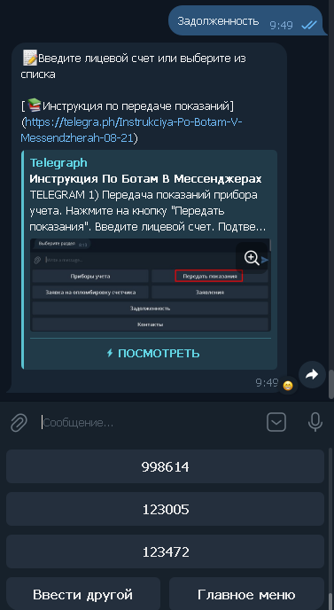 Проверка задолженности в мессенджере